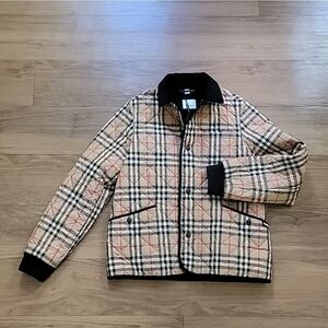 Kids Burberry Beige Plaid Jacket with Black Trim